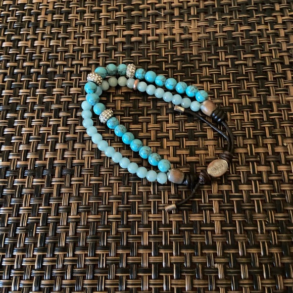 Bundle of 3 Fossil Adjustable Bracelets Turquoise & Leather with Fossil Logo - Picture 3 of 16